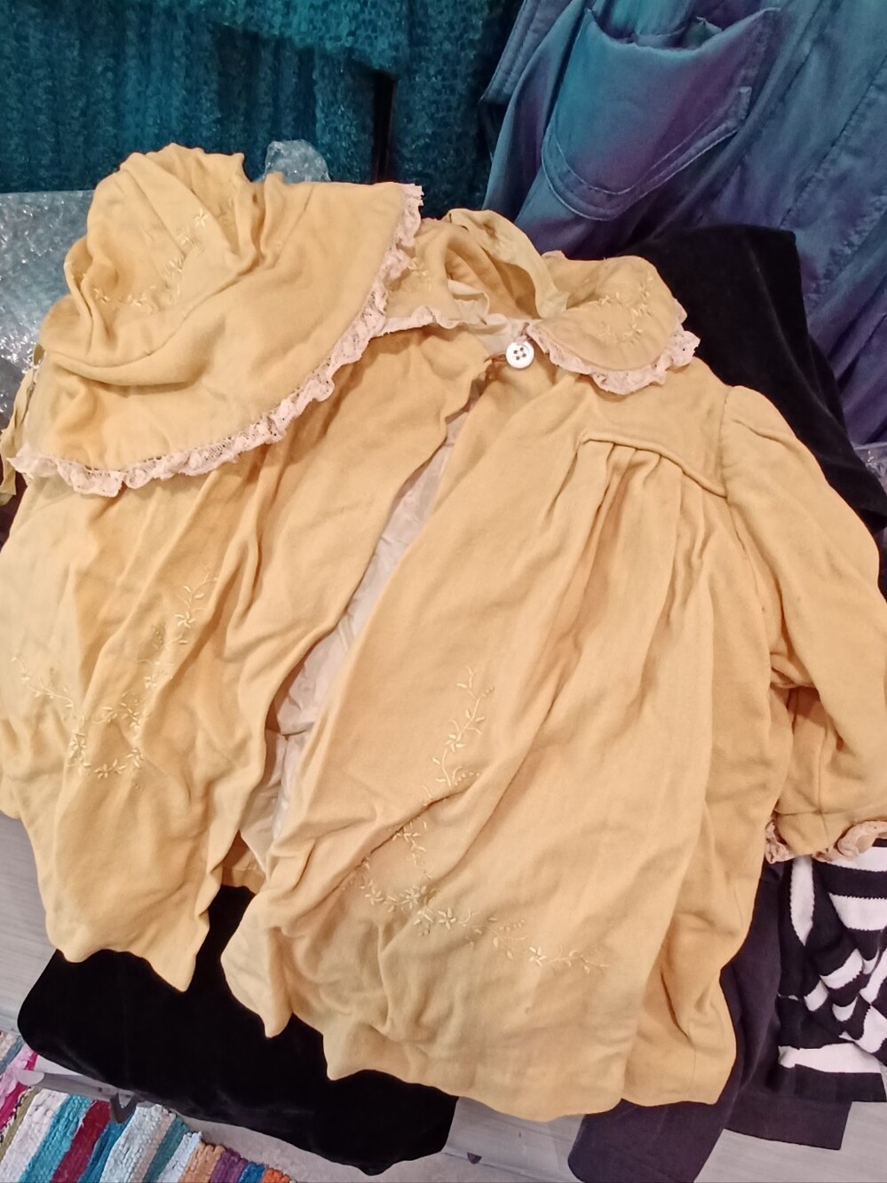 Antique Vintage Embroidered Baby Jacket With Bonnet